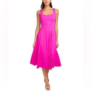 MSK Fit & Flare Midi Tank Dress Pockets Scoop Pink Sleeveless Stretch Active